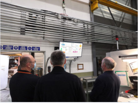 Affichage sur écran TV dans l’atelier pour animer une réunion AIC et faire du management visuel